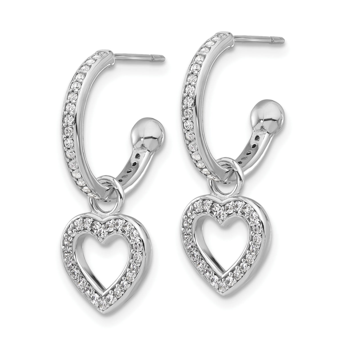 Sterling Silver Heart Hoop Earrings with Cubic Zirconia, Open Dangle Design for Women