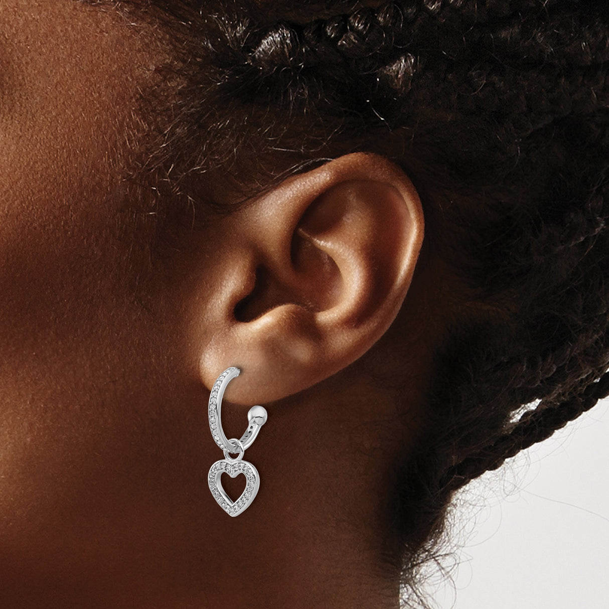 Sterling Silver Heart Hoop Earrings with Cubic Zirconia, Open Dangle Design for Women