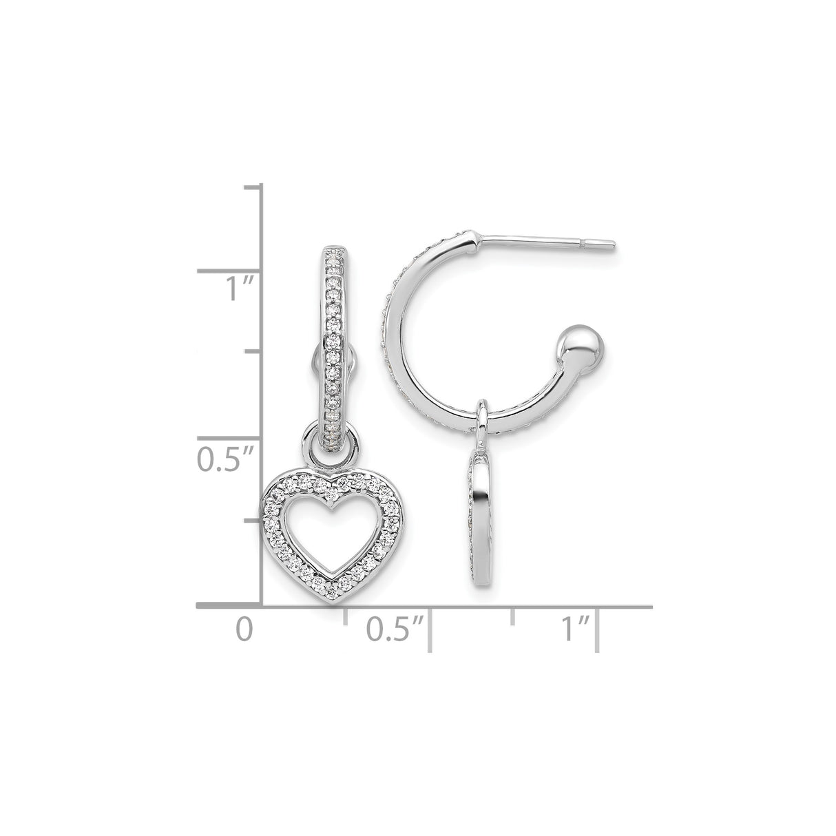 Sterling Silver Heart Hoop Earrings with Cubic Zirconia, Open Dangle Design for Women