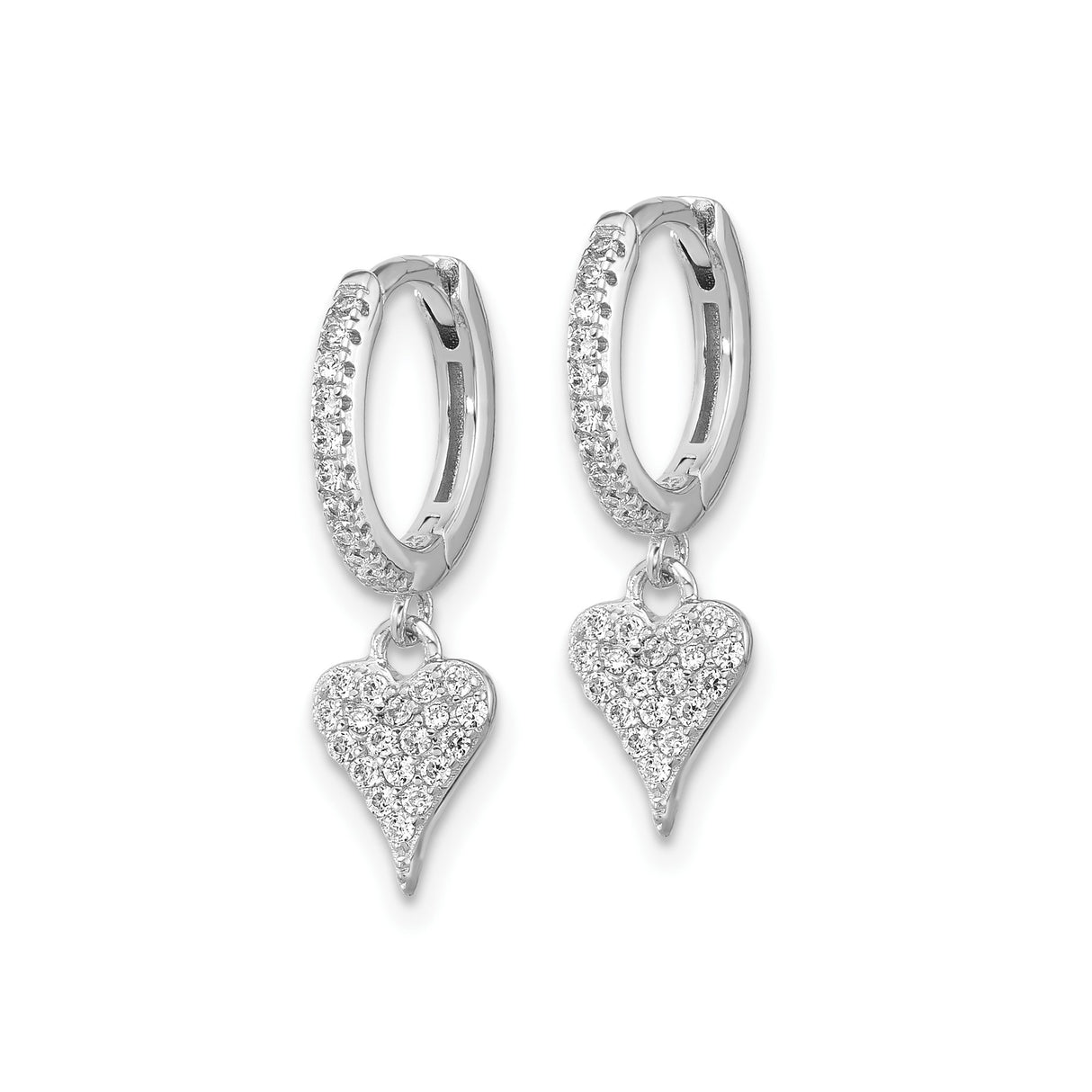 Sterling Silver Heart Dangle Hoop Earrings with Cubic Zirconia, Romantic Charm Style