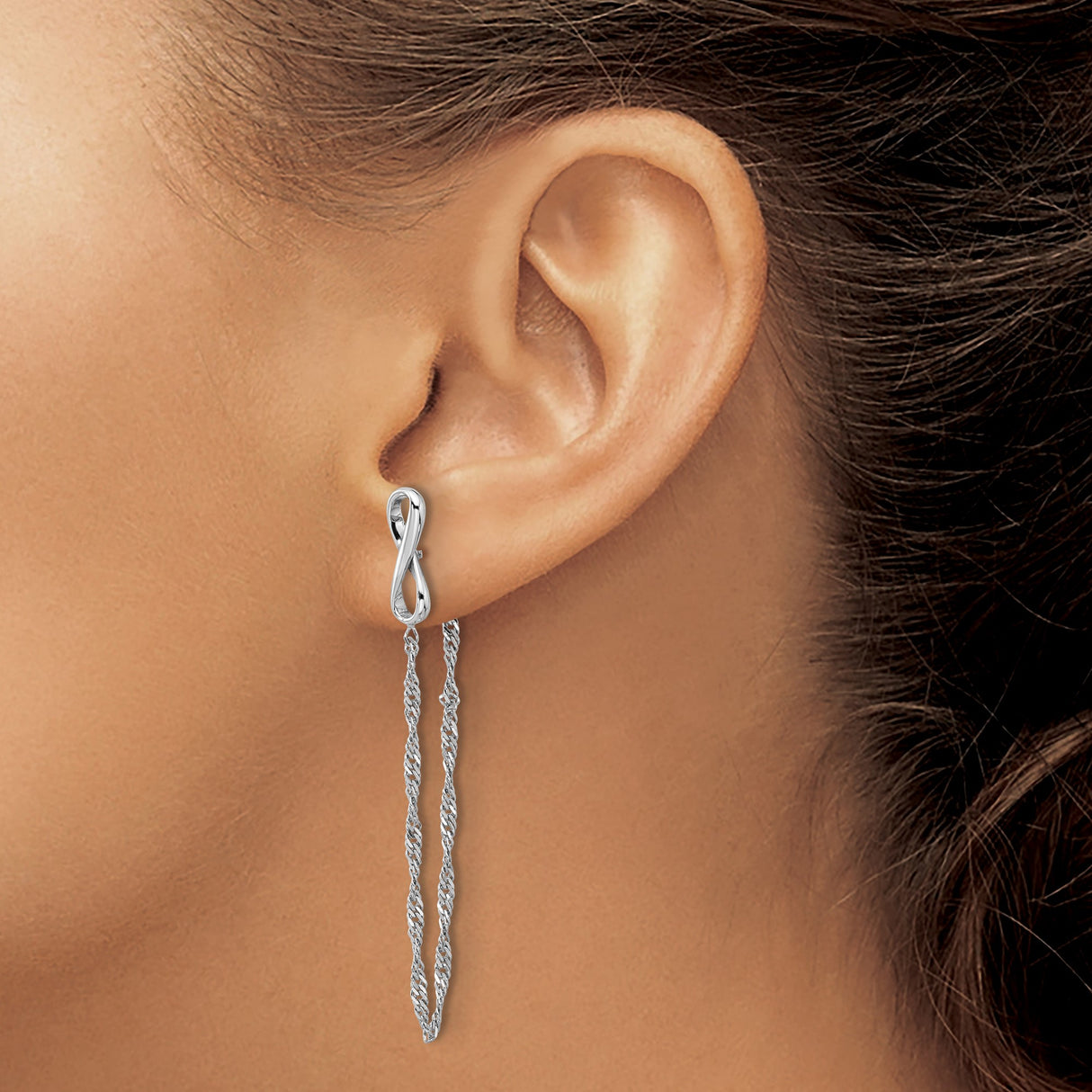 Sterling Silver Dangle Earrings with Infinity Symbol and Twisted Rope Chain Design