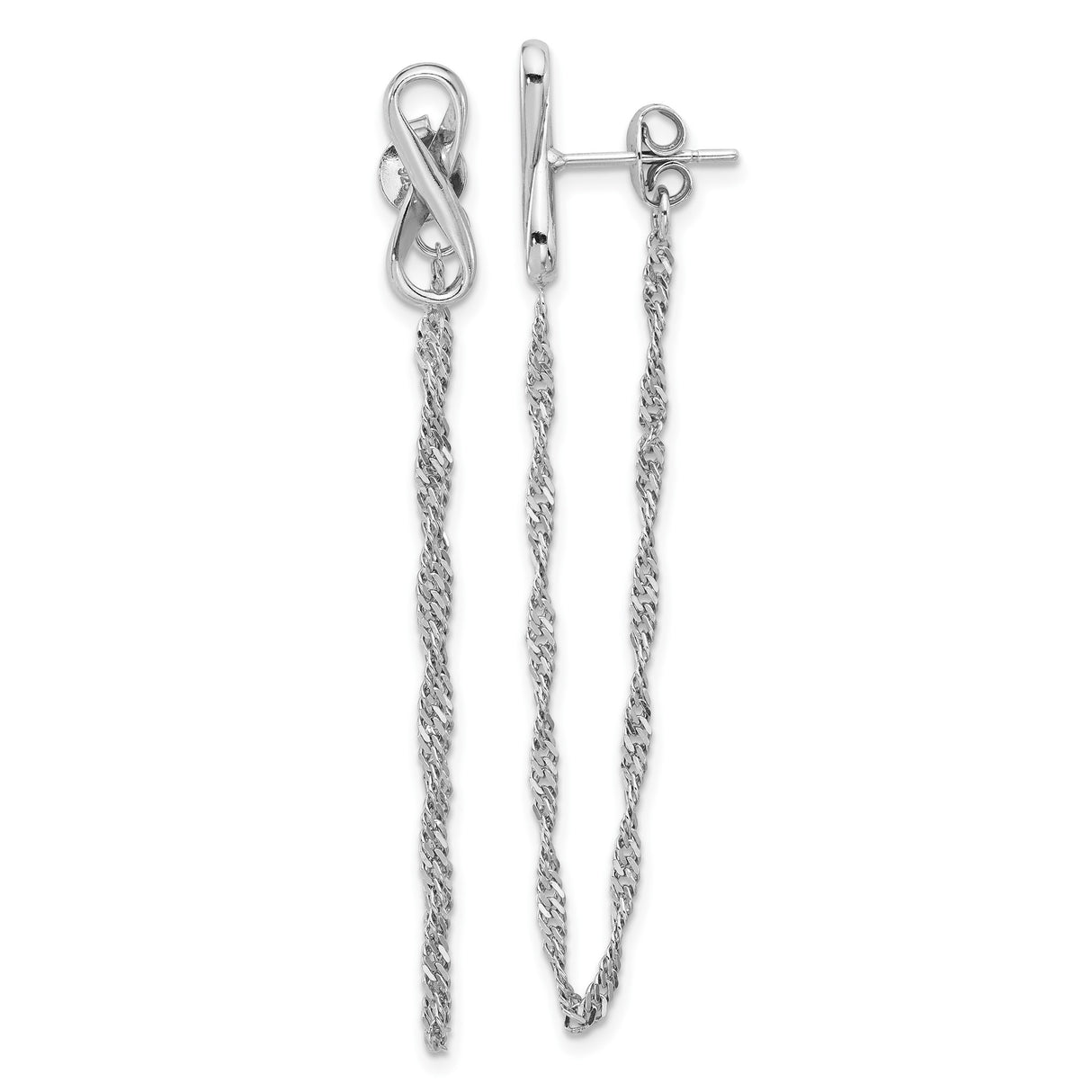 Sterling Silver Dangle Earrings with Infinity Symbol and Twisted Rope Chain Design
