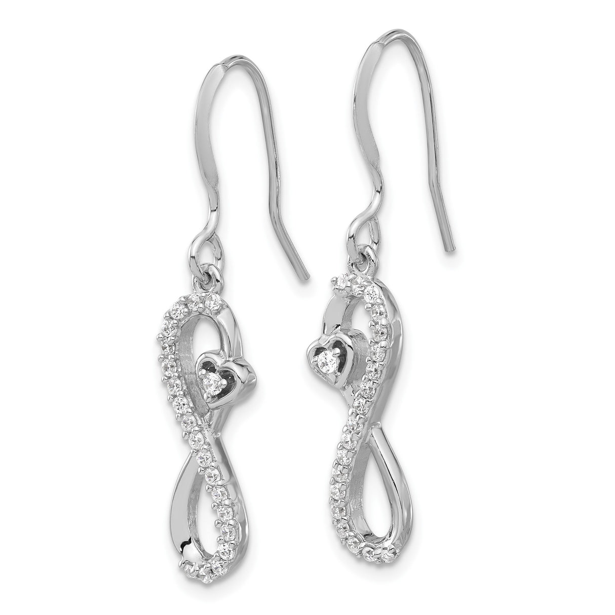 Sterling Silver Dangle Earrings with Cubic Zirconia Infinity Heart Design