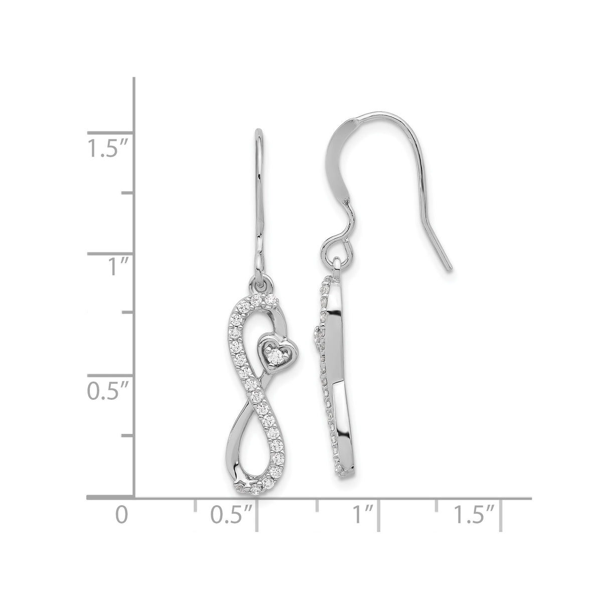 Sterling Silver Dangle Earrings with Cubic Zirconia Infinity Heart Design