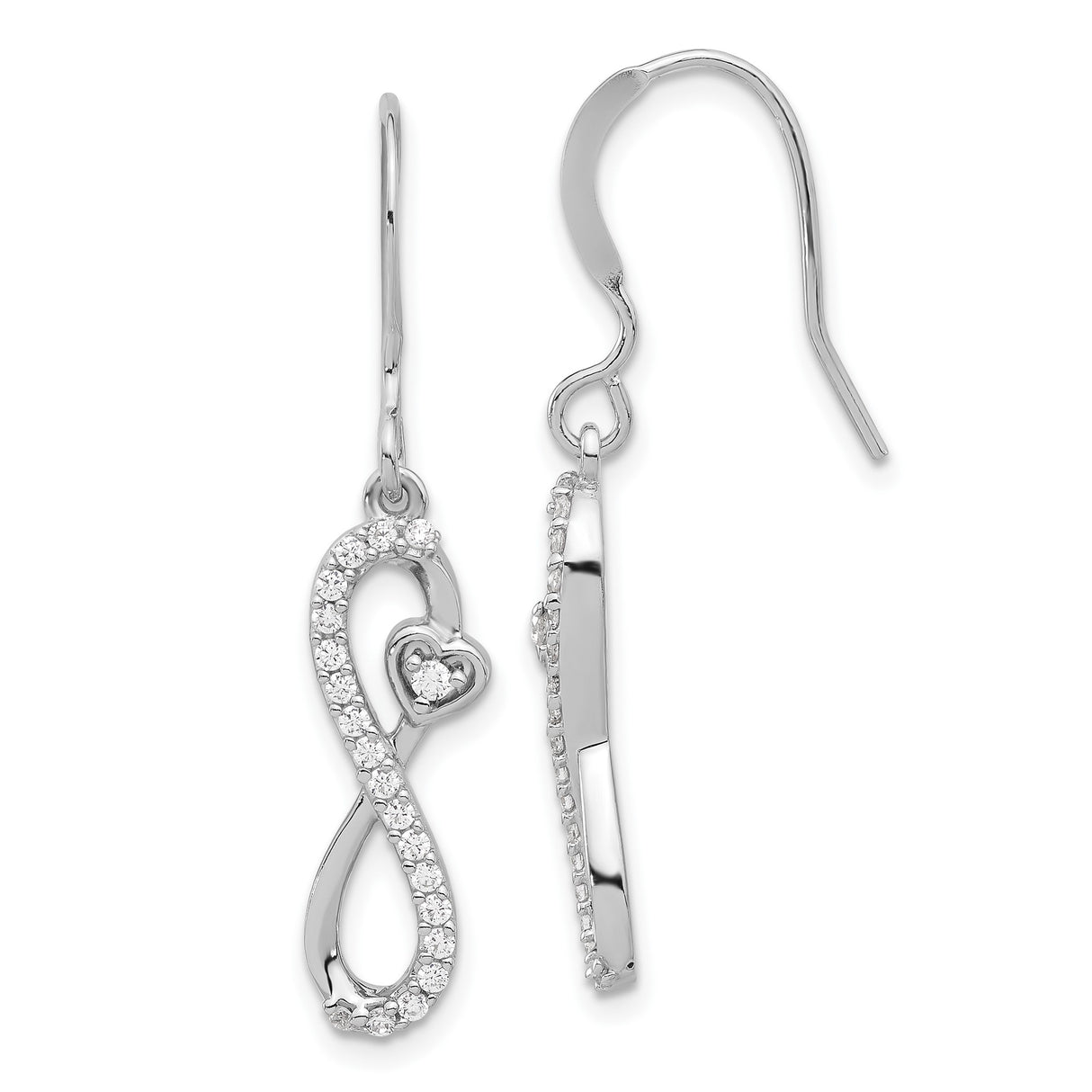 Sterling Silver Dangle Earrings with Cubic Zirconia Infinity Heart Design