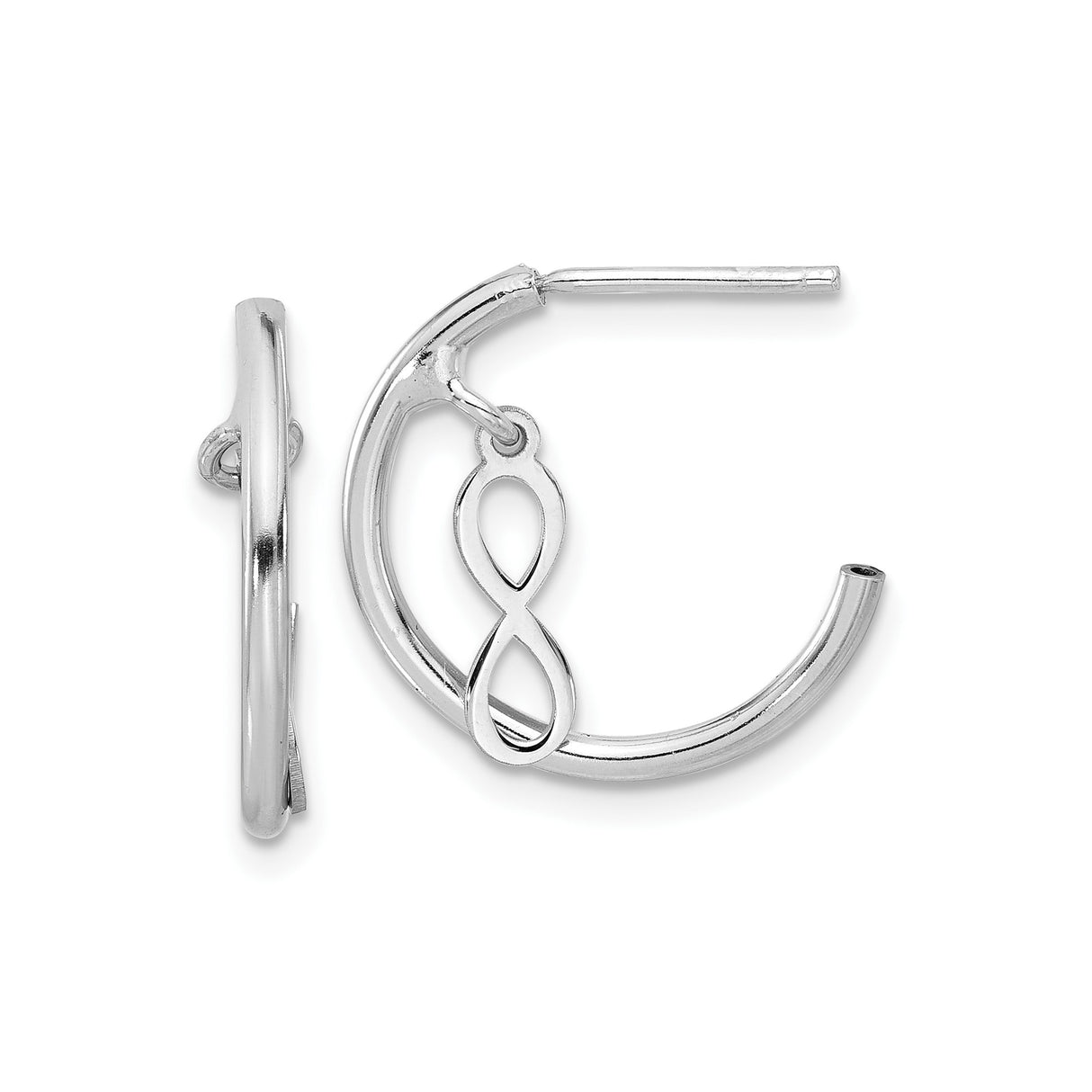Sterling Silver Infinity Hoop Earrings with Dangling Symbolic Design