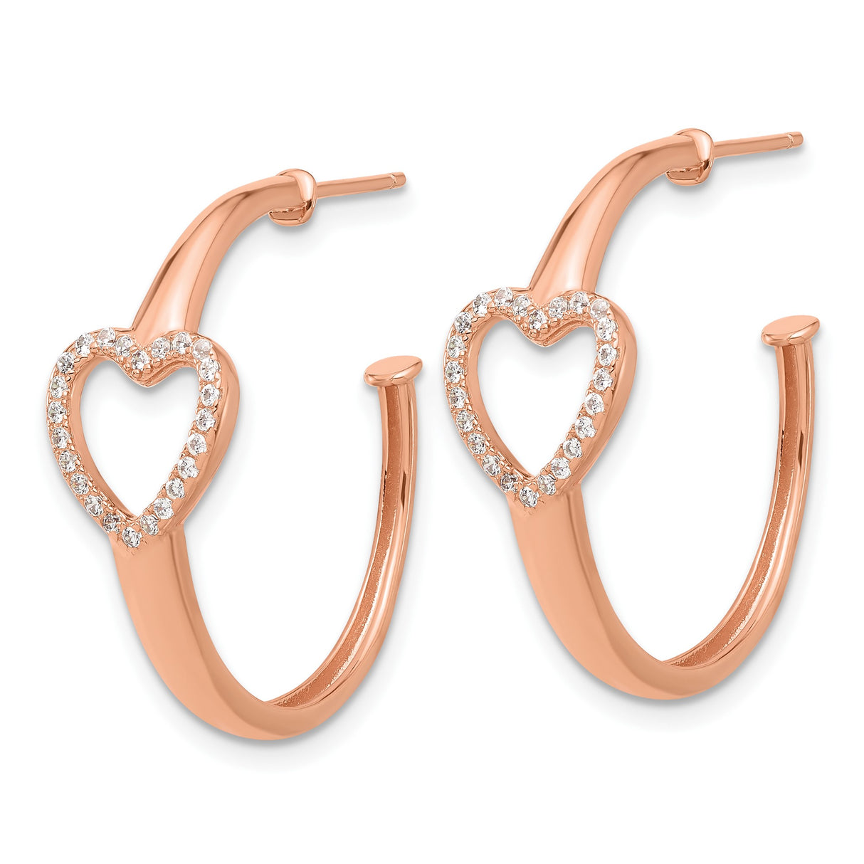Sterling Silver Rose Gold-Plated Heart Hoop Earrings with Cubic Zirconia Accents