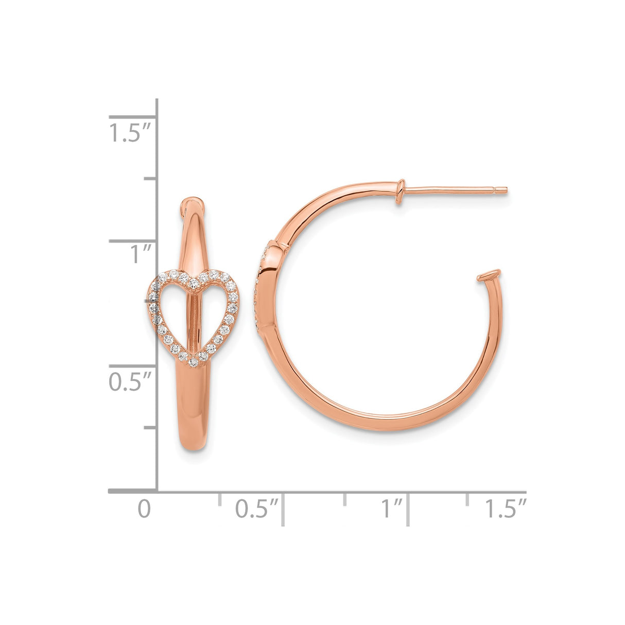 Sterling Silver Rose Gold-Plated Heart Hoop Earrings with Cubic Zirconia Accents