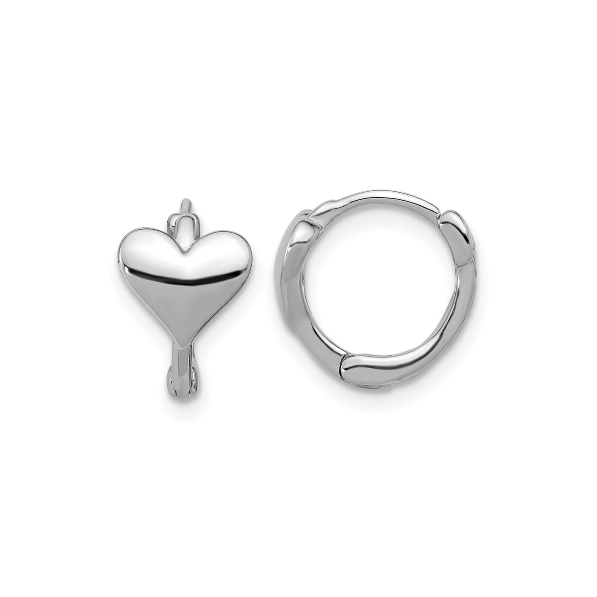 Sterling Silver Heart Hoop Earrings with Polished Charm, Hinged Closure, Romantic Design for Women