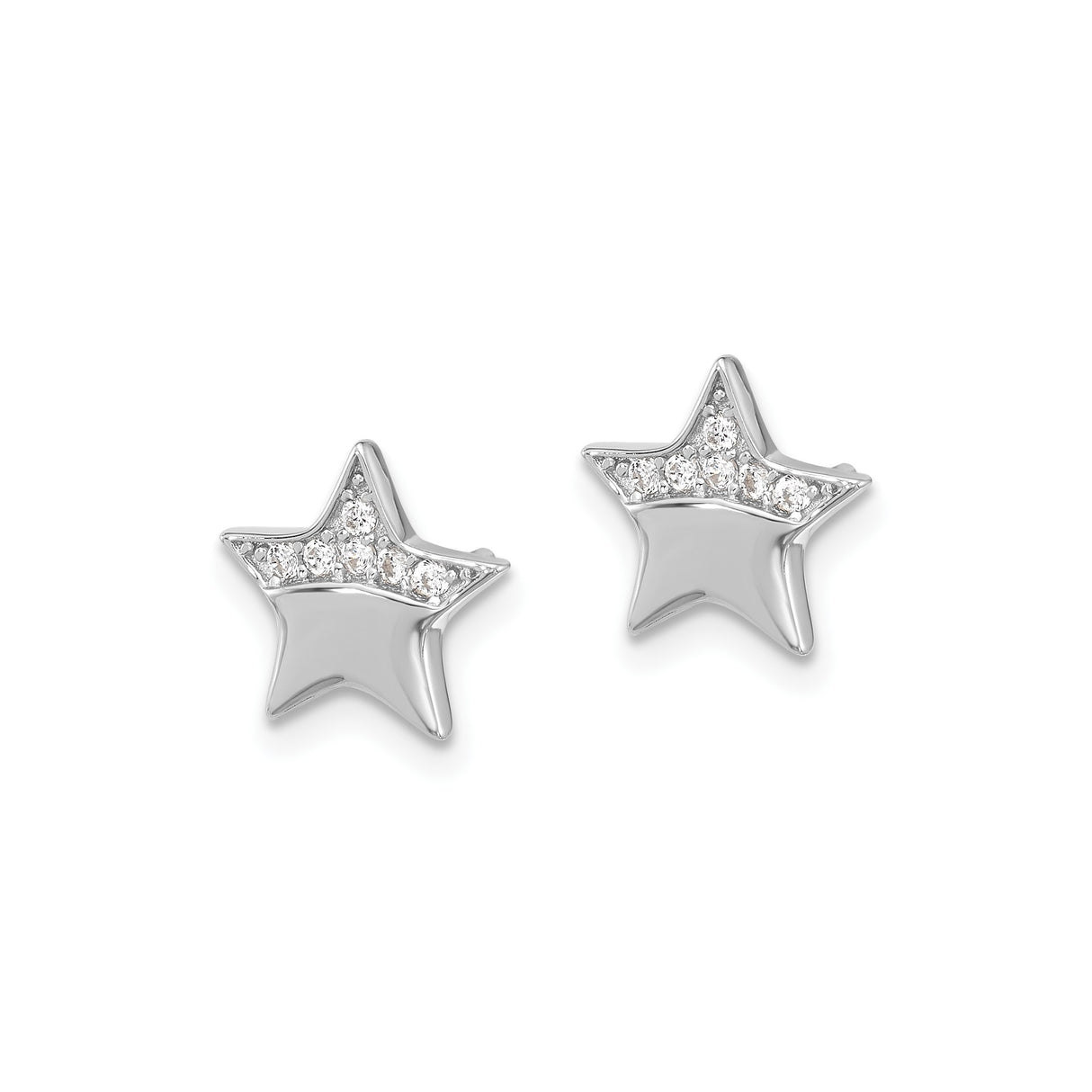 Sterling Silver Star Stud Earrings with Cubic Zirconia, Five Point Minimalist Design