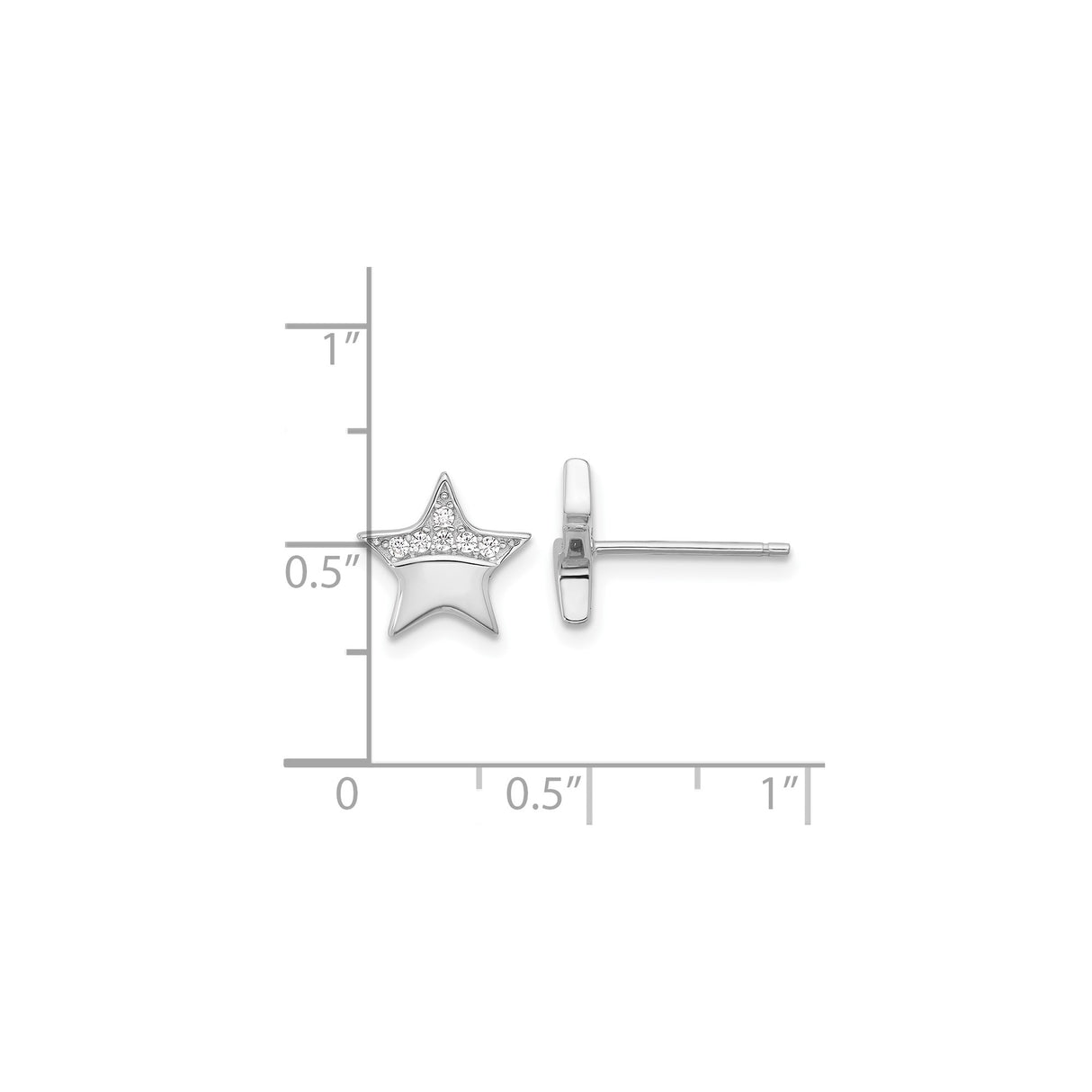 Sterling Silver Star Stud Earrings with Cubic Zirconia, Five Point Minimalist Design