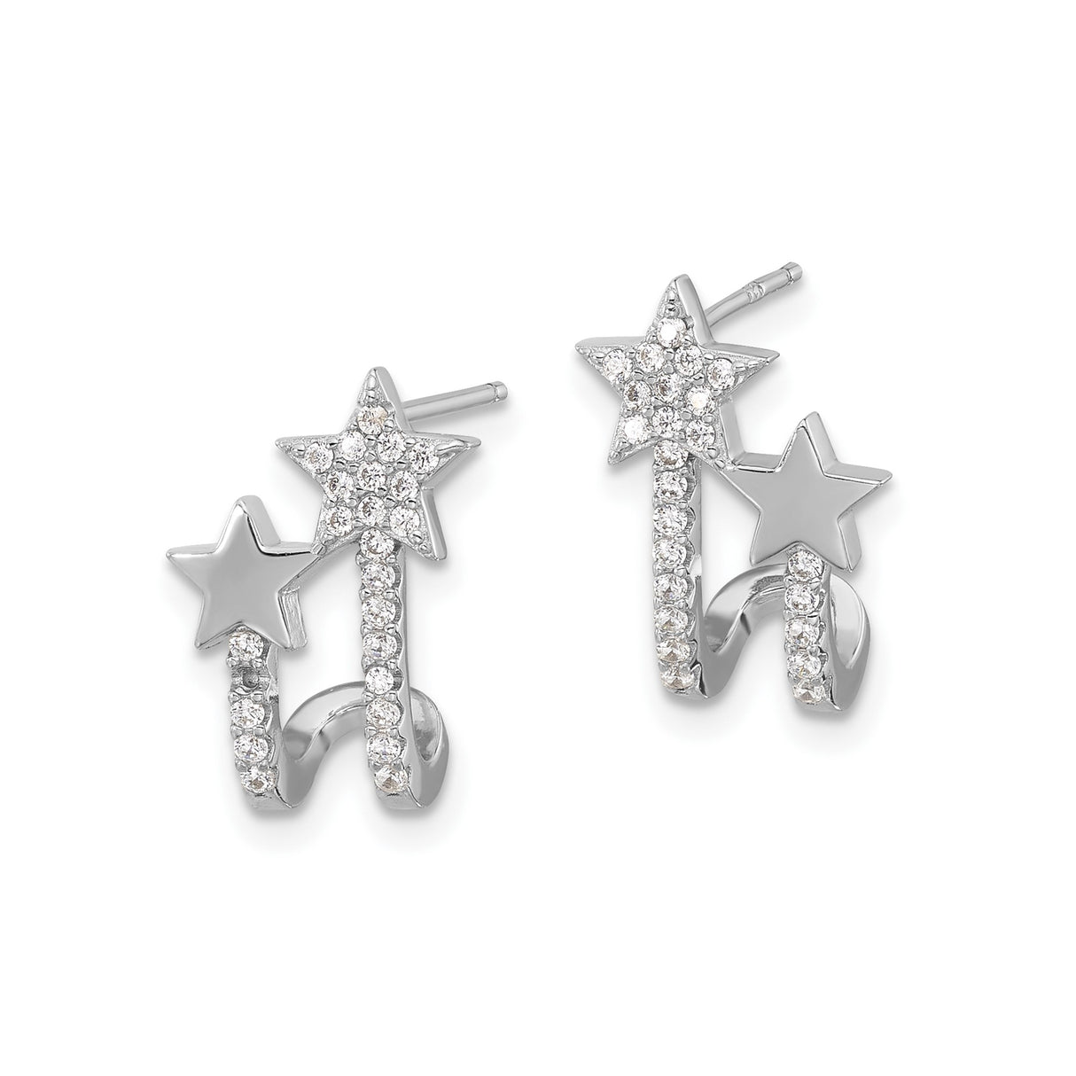 Sterling Silver Stud Earrings with Cubic Zirconia, Hi Letter Design, Star Motif, Playful Style