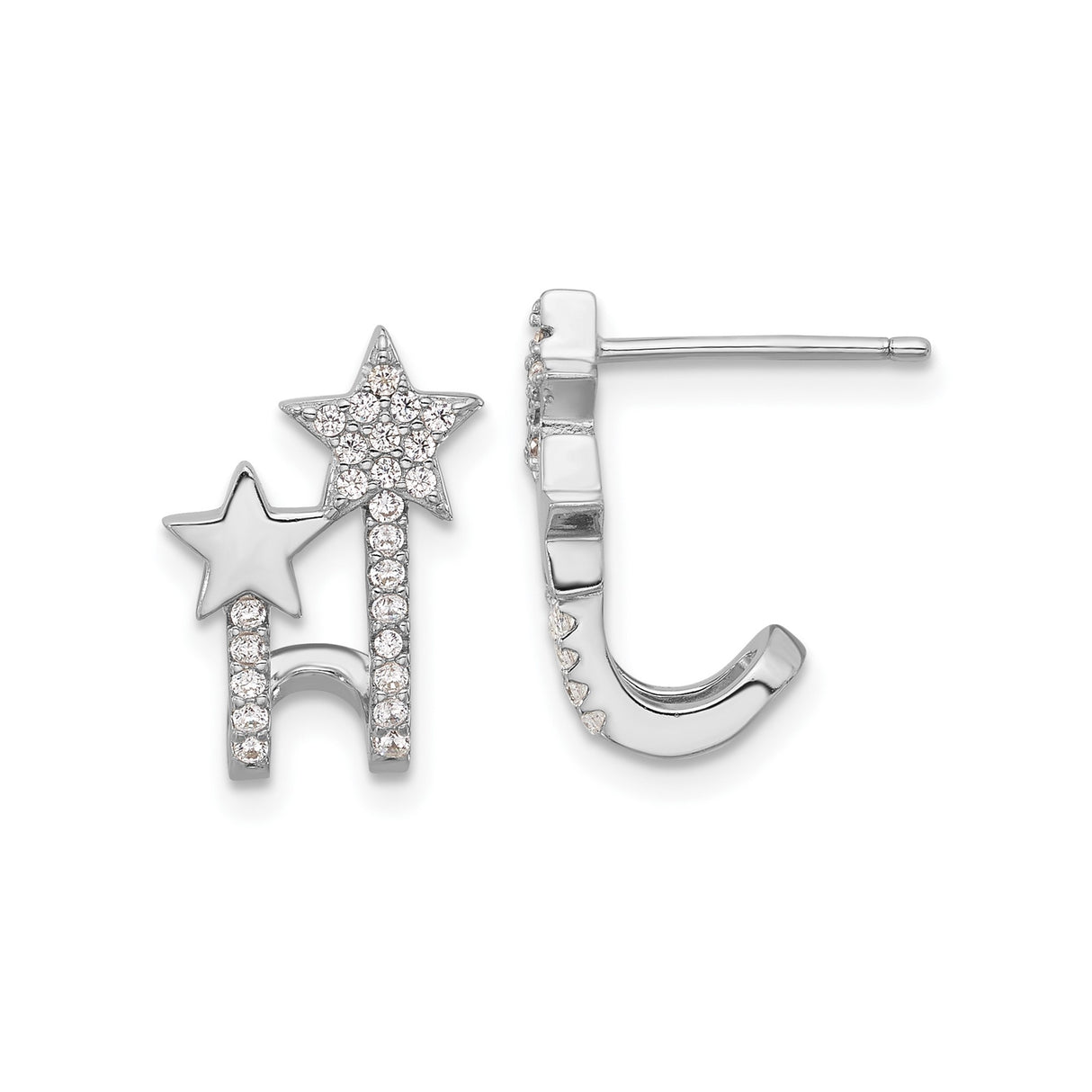 Sterling Silver Stud Earrings with Cubic Zirconia, Hi Letter Design, Star Motif, Playful Style
