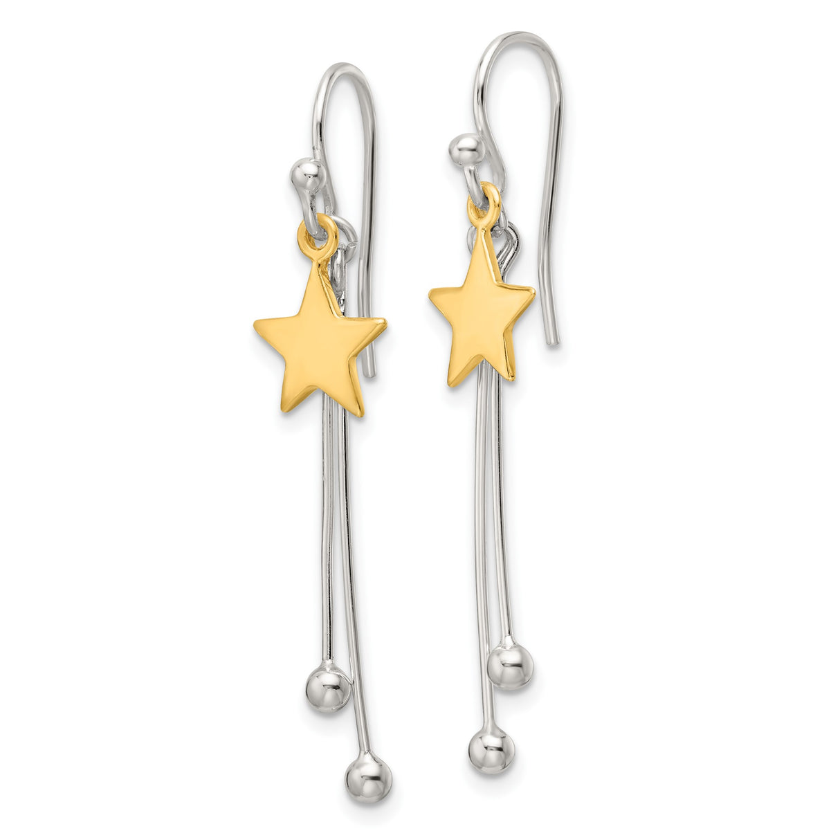 Sterling Silver Dangle Earrings with Gold-Tone Star Charm and Ball Tip Rods