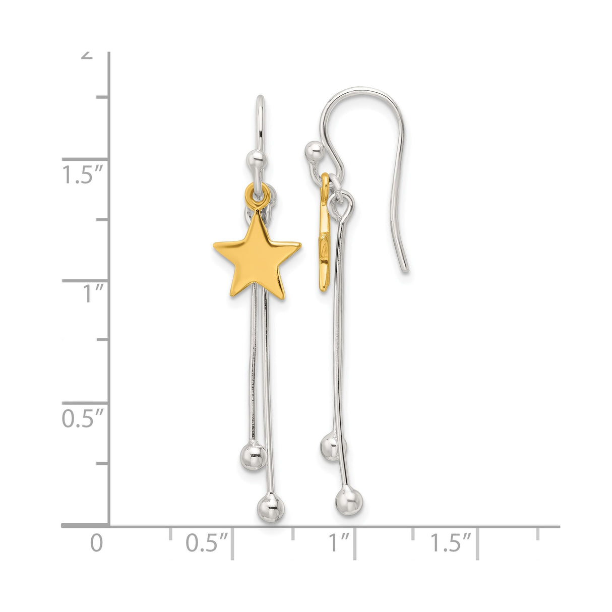 Sterling Silver Dangle Earrings with Gold-Tone Star Charm and Ball Tip Rods