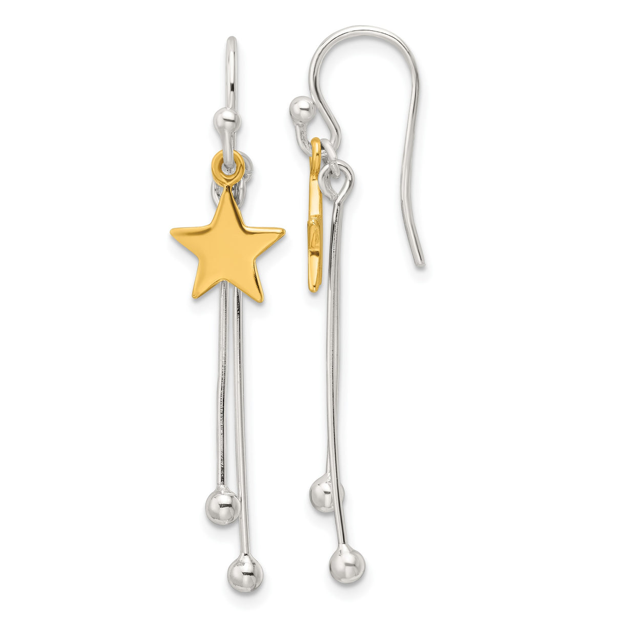 Sterling Silver Dangle Earrings with Gold-Tone Star Charm and Ball Tip Rods