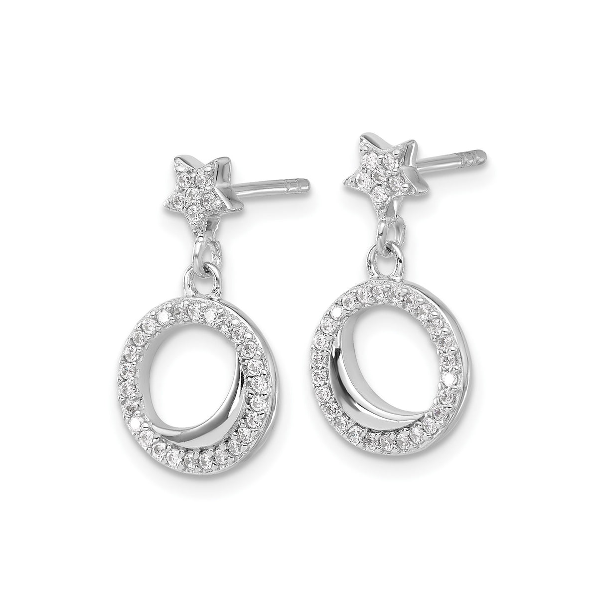 Sterling Silver Drop Earrings with Cubic Zirconia, Star and Open Circle Design