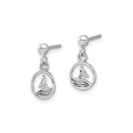 Sterling Silver Ichthys Fish Dangle Earrings with Wave Accents, Christian Symbol Design