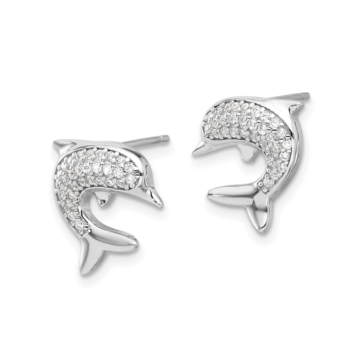 Sterling Silver Dolphin Stud Earrings with Cubic Zirconia, Ocean Theme Jewelry for Women