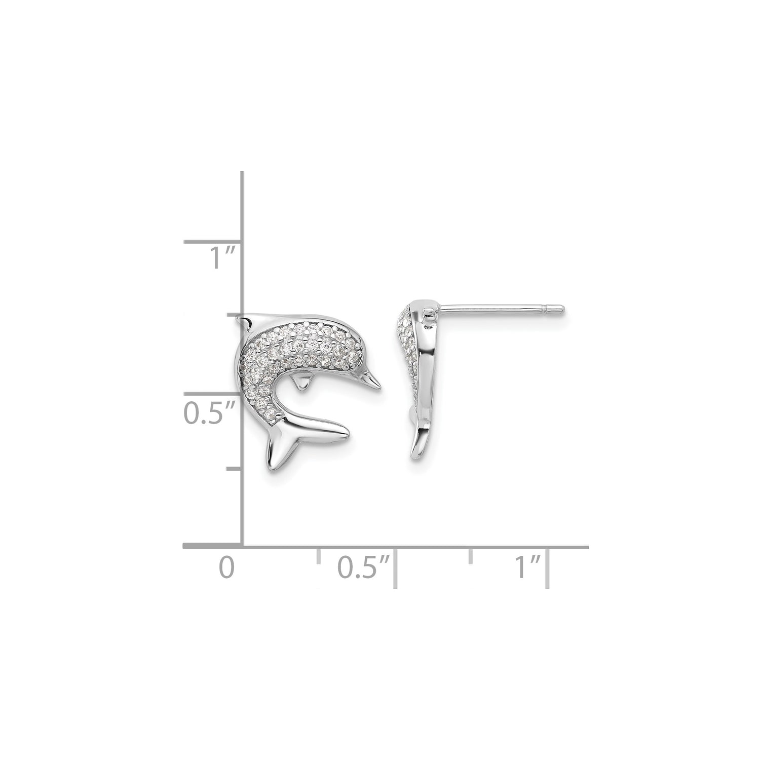 Sterling Silver Dolphin Stud Earrings with Cubic Zirconia, Ocean Theme Jewelry for Women