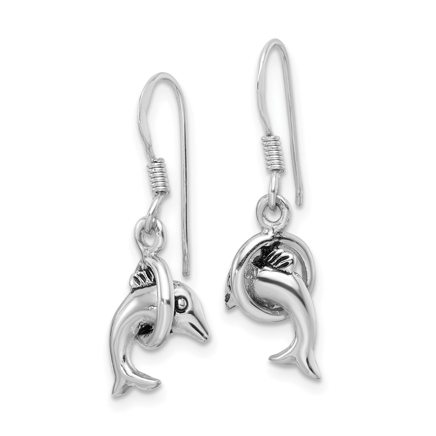 Sterling Silver Dolphin Dangle Earrings, Ocean Inspired Nautical Style for Women