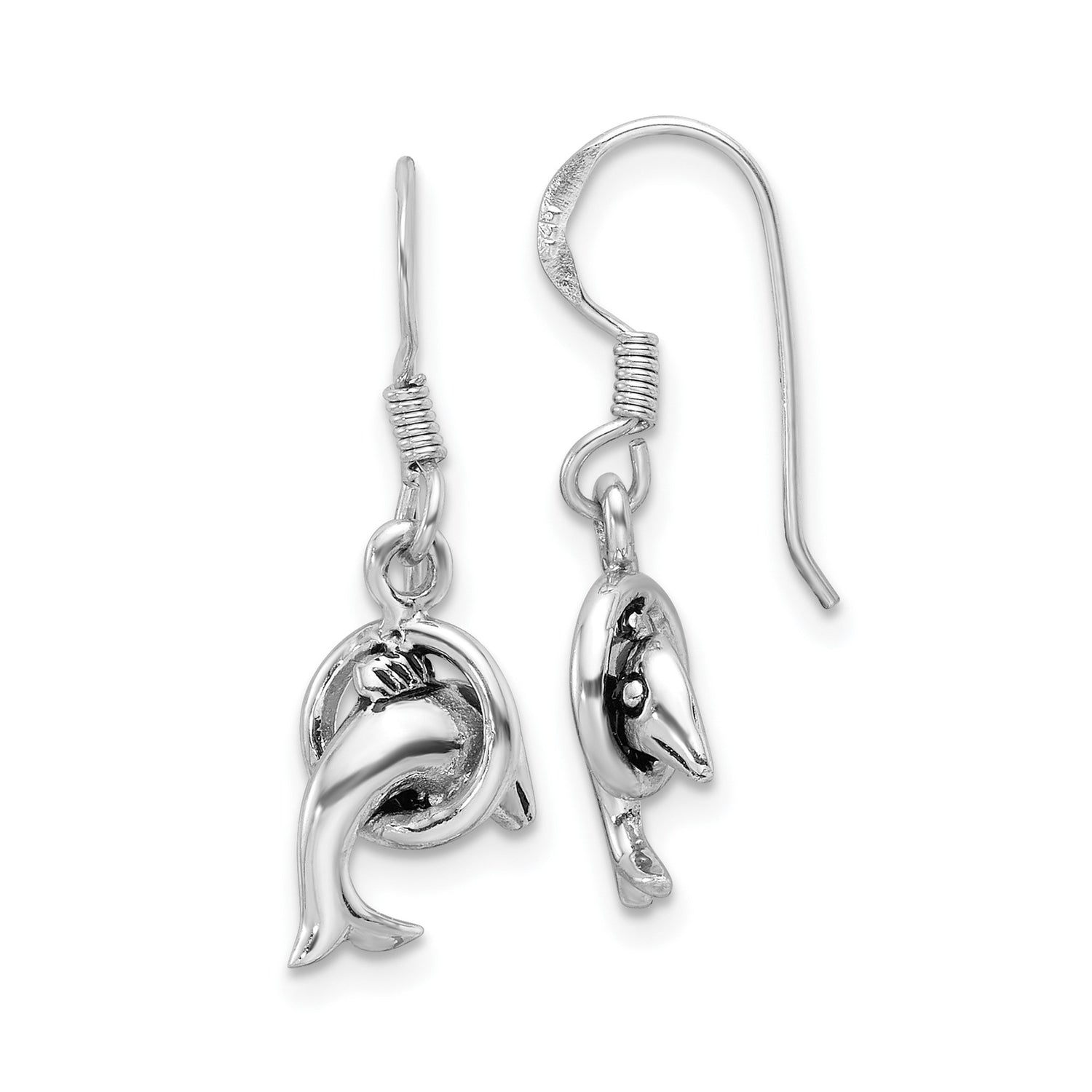 Sterling Silver Dolphin Dangle Earrings, Ocean Inspired Nautical Style for Women