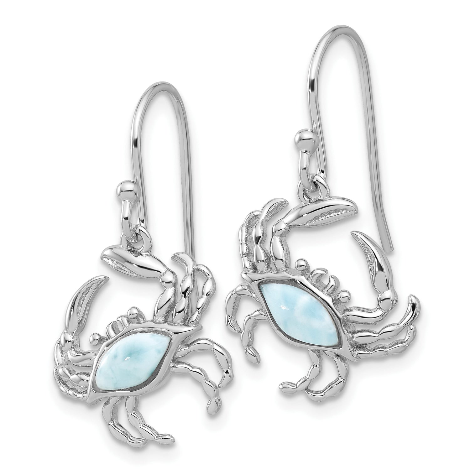Sterling Silver Crab Dangle Earrings with Larimar, Ocean-Inspired Cancer Zodiac Jewelry