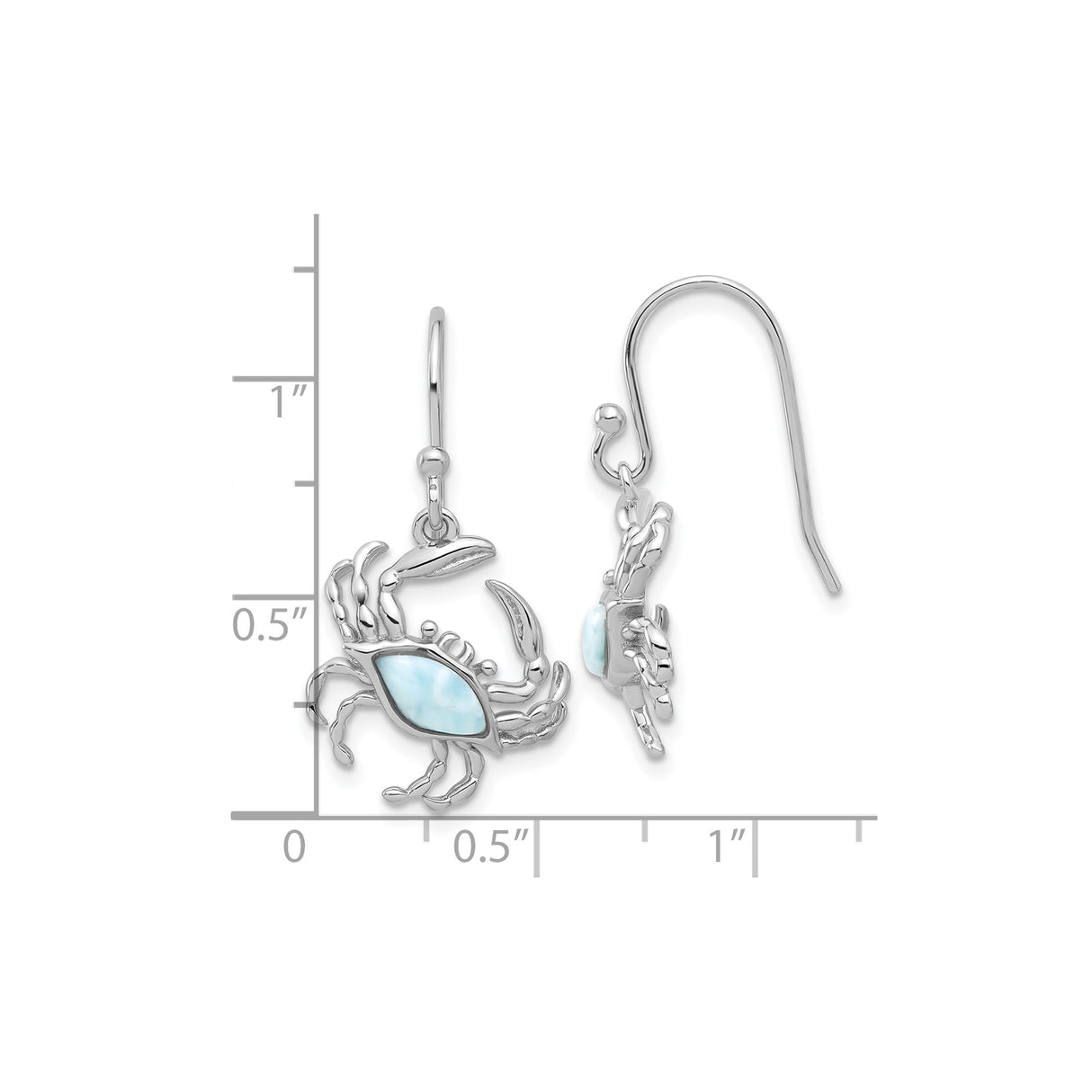 Sterling Silver Crab Dangle Earrings with Larimar, Ocean-Inspired Cancer Zodiac Jewelry