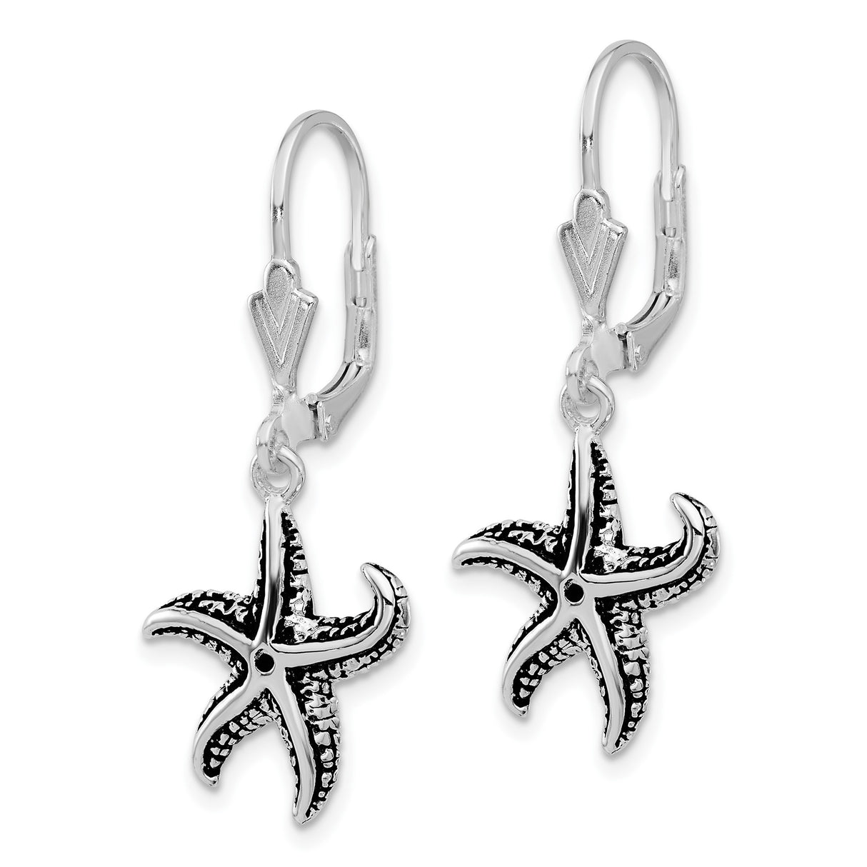 Sterling Silver Starfish Drop Earrings with Textured Detailing and Leverback Closures