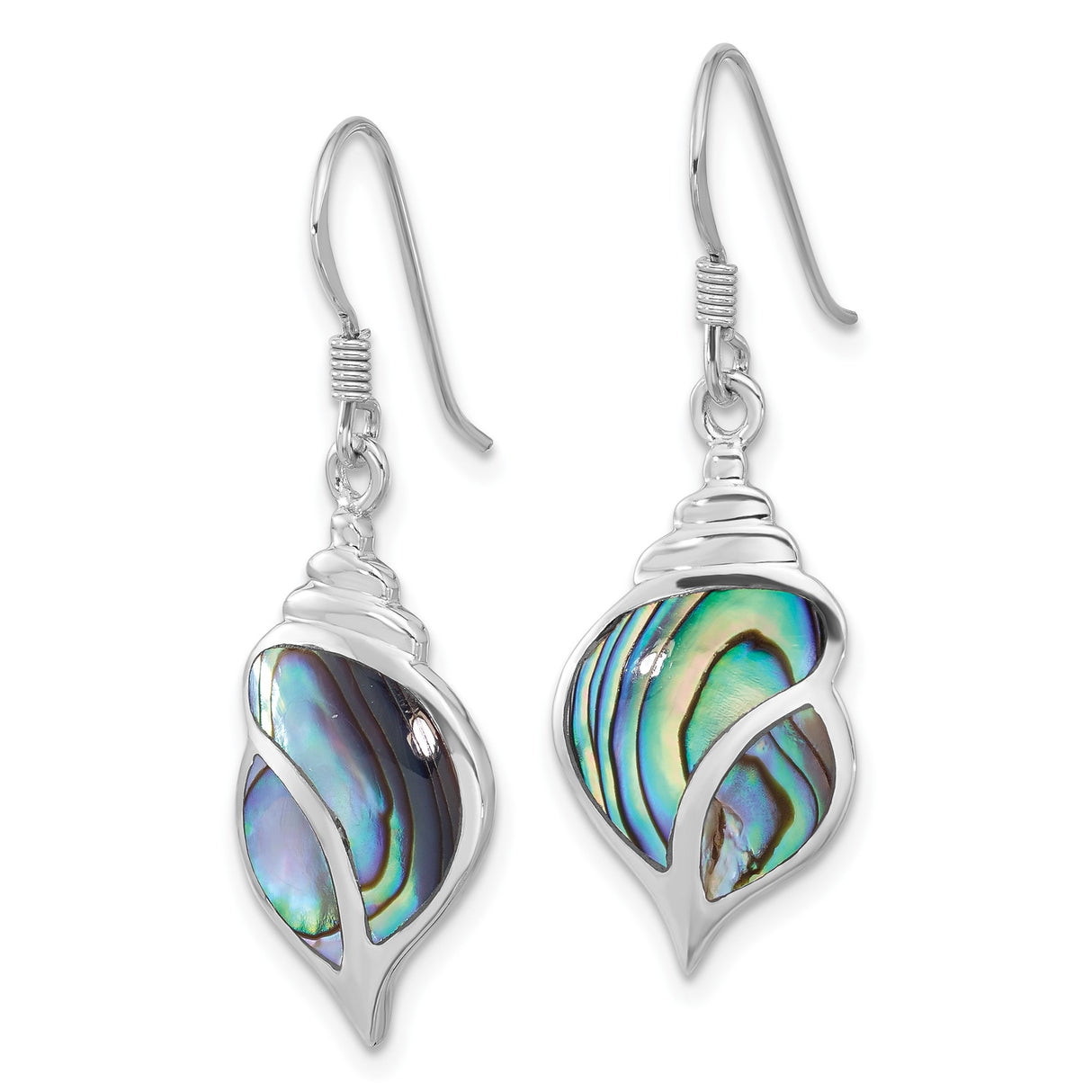 Sterling Silver Drop Earrings with Abalone Inlay, Conch Shell Nautical Design