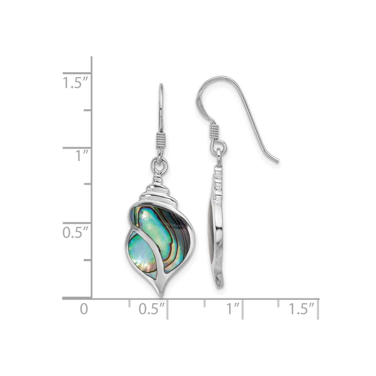 Sterling Silver Drop Earrings with Abalone Inlay, Conch Shell Nautical Design