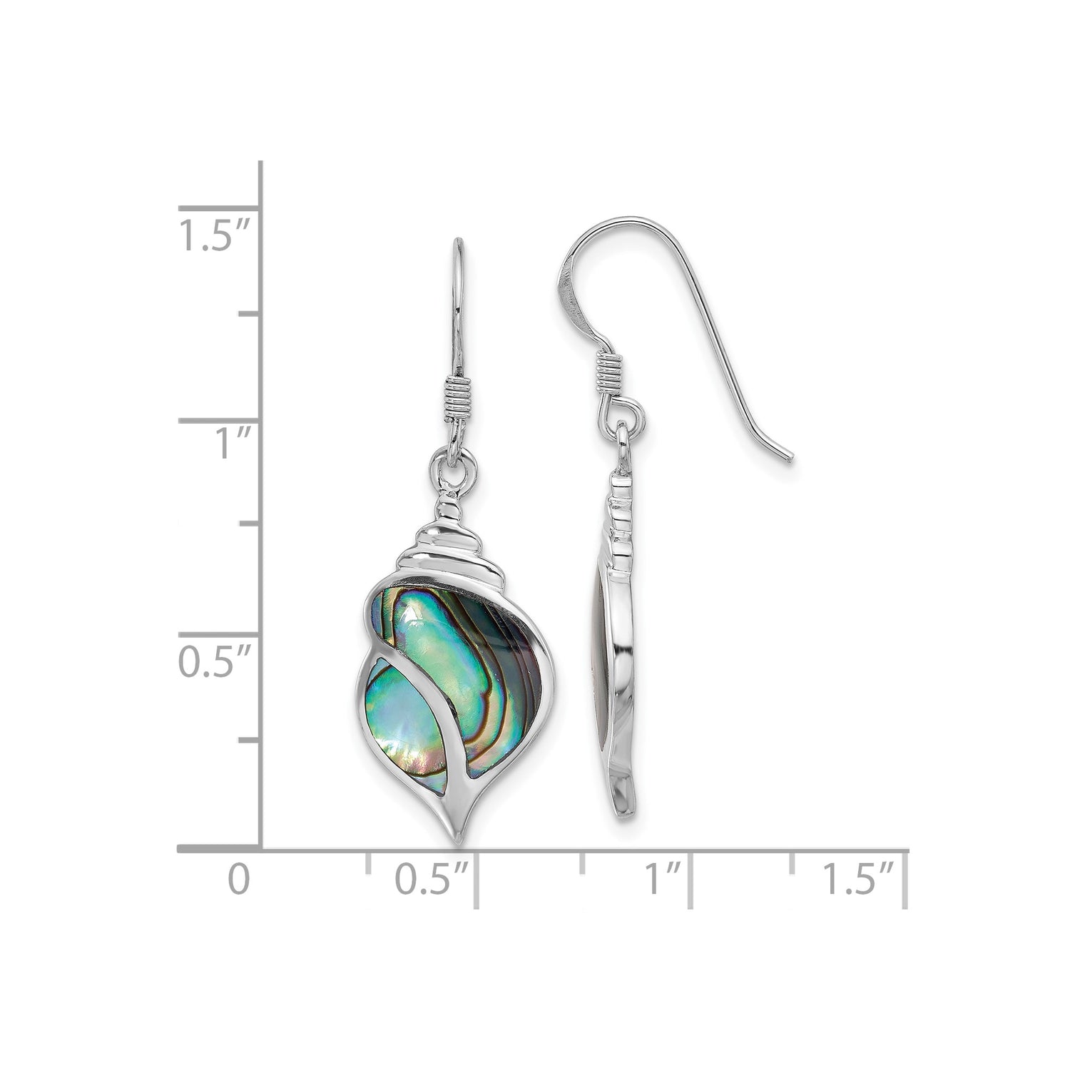 Sterling Silver Drop Earrings with Abalone Inlay, Conch Shell Nautical Design