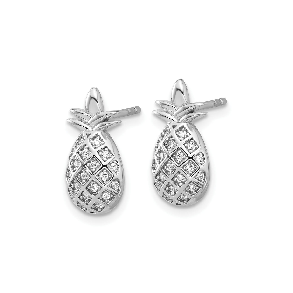 Sterling Silver Pineapple Stud Earrings with Cubic Zirconia, Tropical Fruit Design for Women