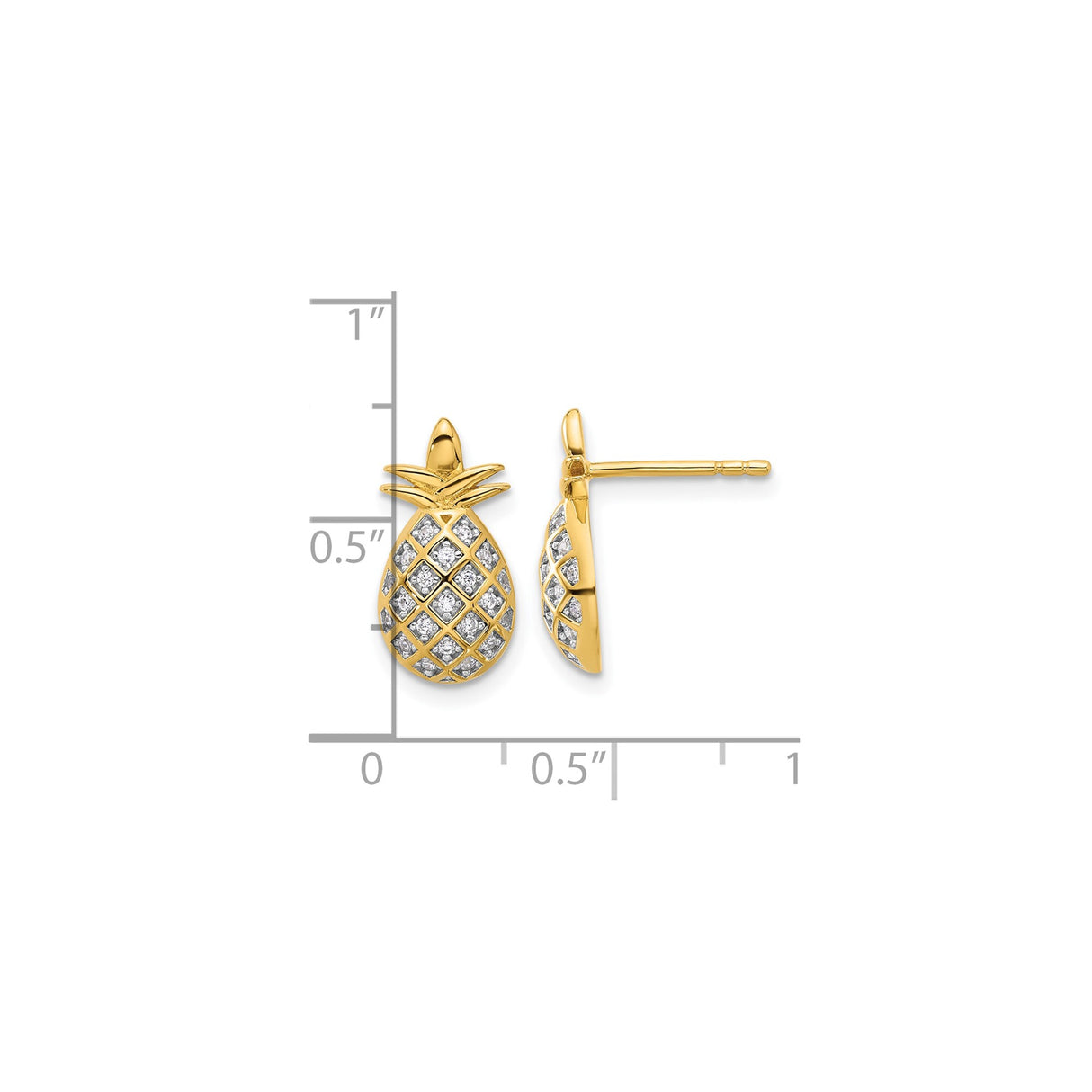 Sterling Silver Pineapple Shaped Stud Earrings with Cubic Zirconia and Gold Plating