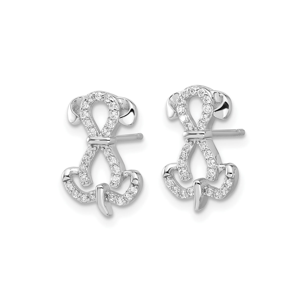 Sterling Silver Dog Shaped Stud Earrings with Cubic Zirconia, Puppy Design for Women and Girls