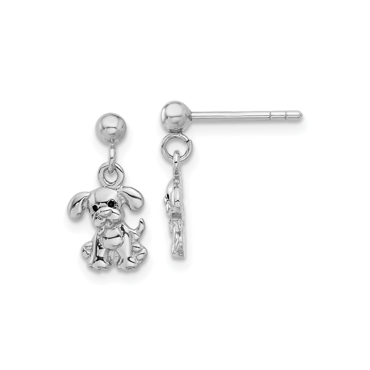 Sterling Silver Puppy Dangle Earrings with Dog Charm Design for Women and Girls