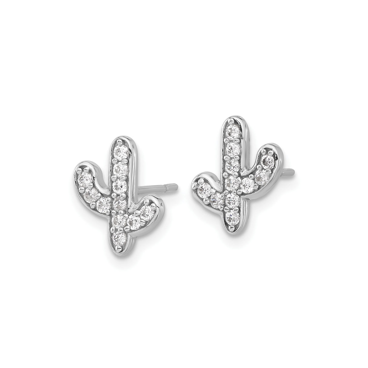 Sterling Silver Cactus Stud Earrings with Cubic Zirconia, Boho Desert-Inspired Style