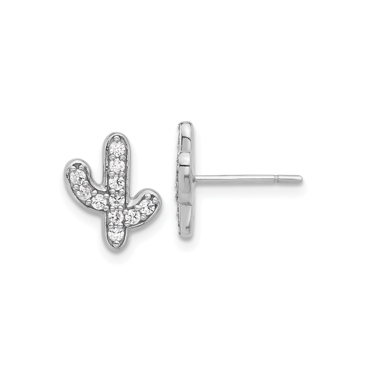Sterling Silver Cactus Stud Earrings with Cubic Zirconia, Boho Desert-Inspired Style