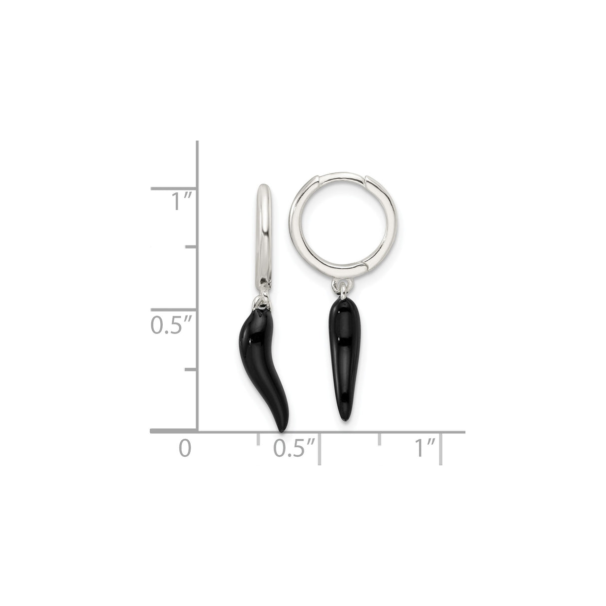 Sterling Silver Hoop Earrings with Black Italian Horn Charm, Unisex Spiritual Jewelry