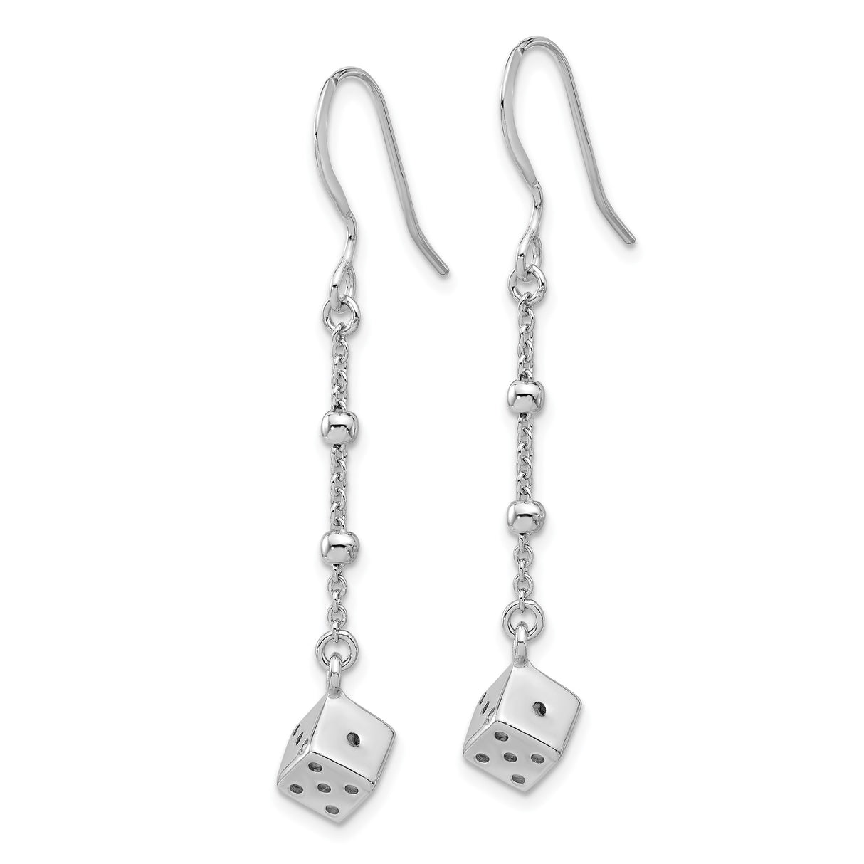 Sterling Silver Dangle Earrings with 3D Dice Charms, Beaded Chains, Casino Style