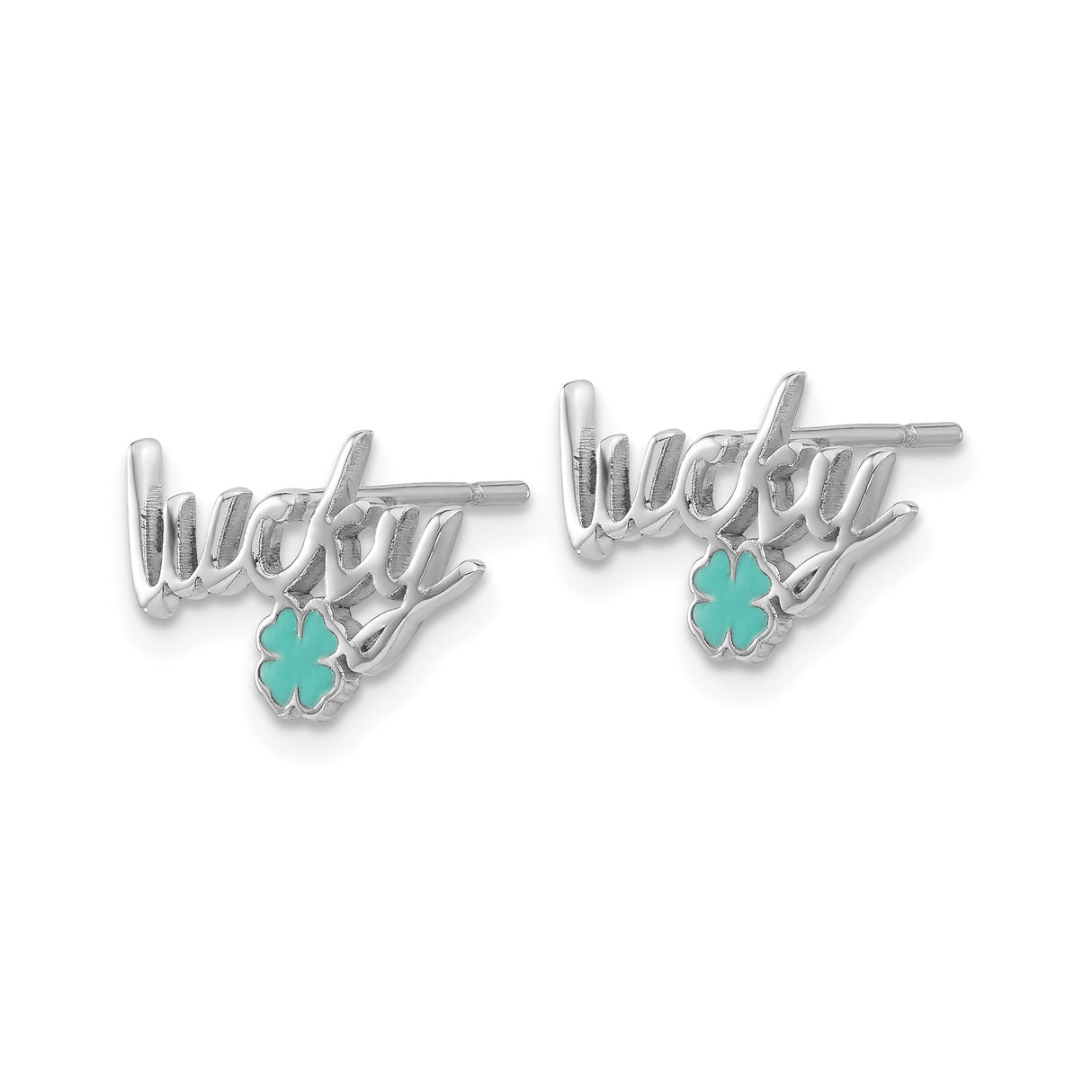 Sterling Silver Stud Earrings with Turquoise Enamel Four-Leaf Clover Charm