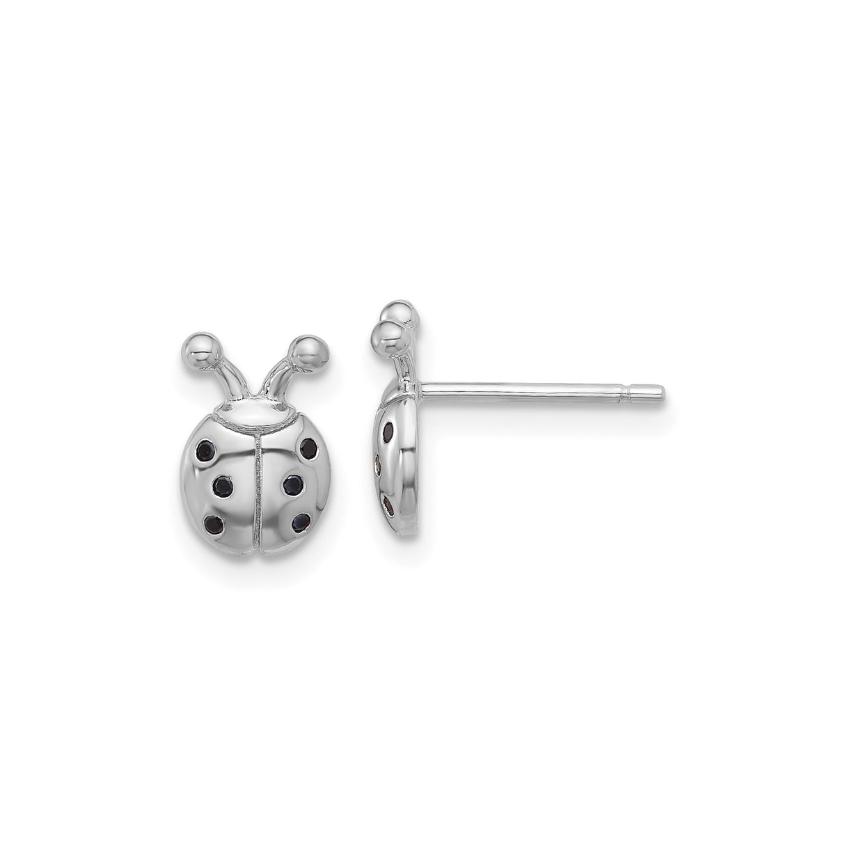 Sterling Silver Ladybug Stud Earrings with Black Enamel and Spinel , Whimsical Insect Design