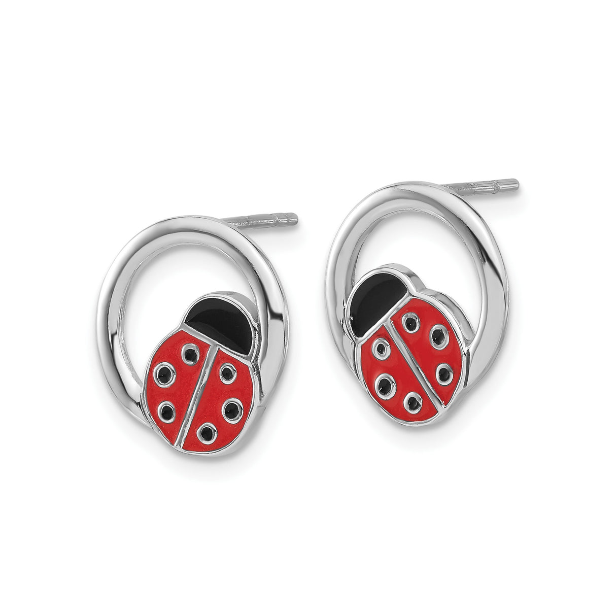 Sterling Silver Ladybug Stud Earrings with Red and Black Enamel, Nature-Inspired Whimsical Design