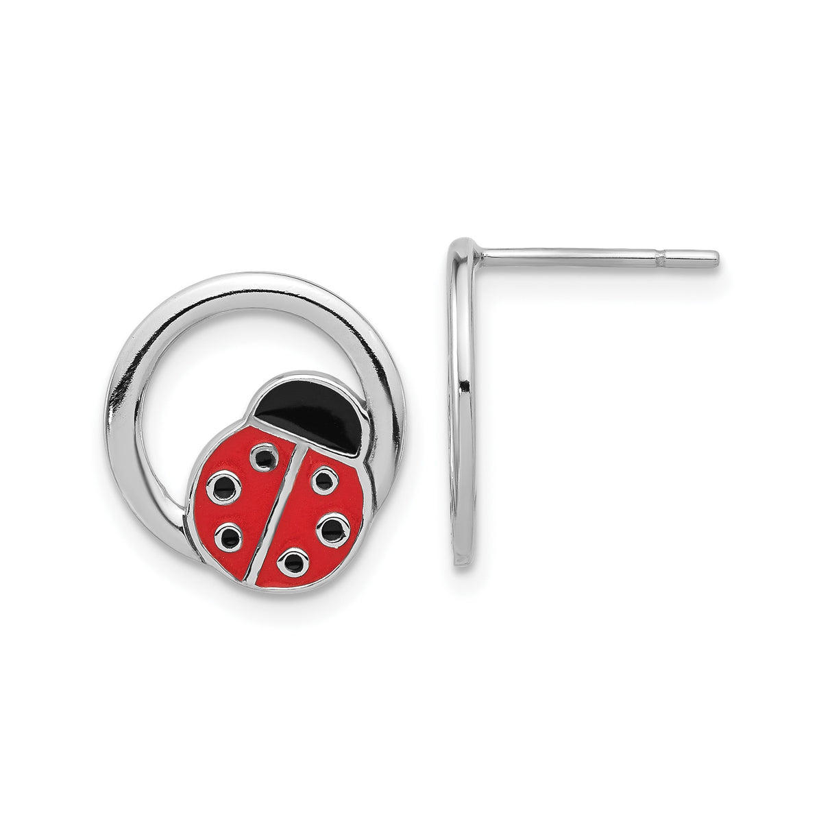 Sterling Silver Ladybug Stud Earrings with Red and Black Enamel, Nature-Inspired Whimsical Design