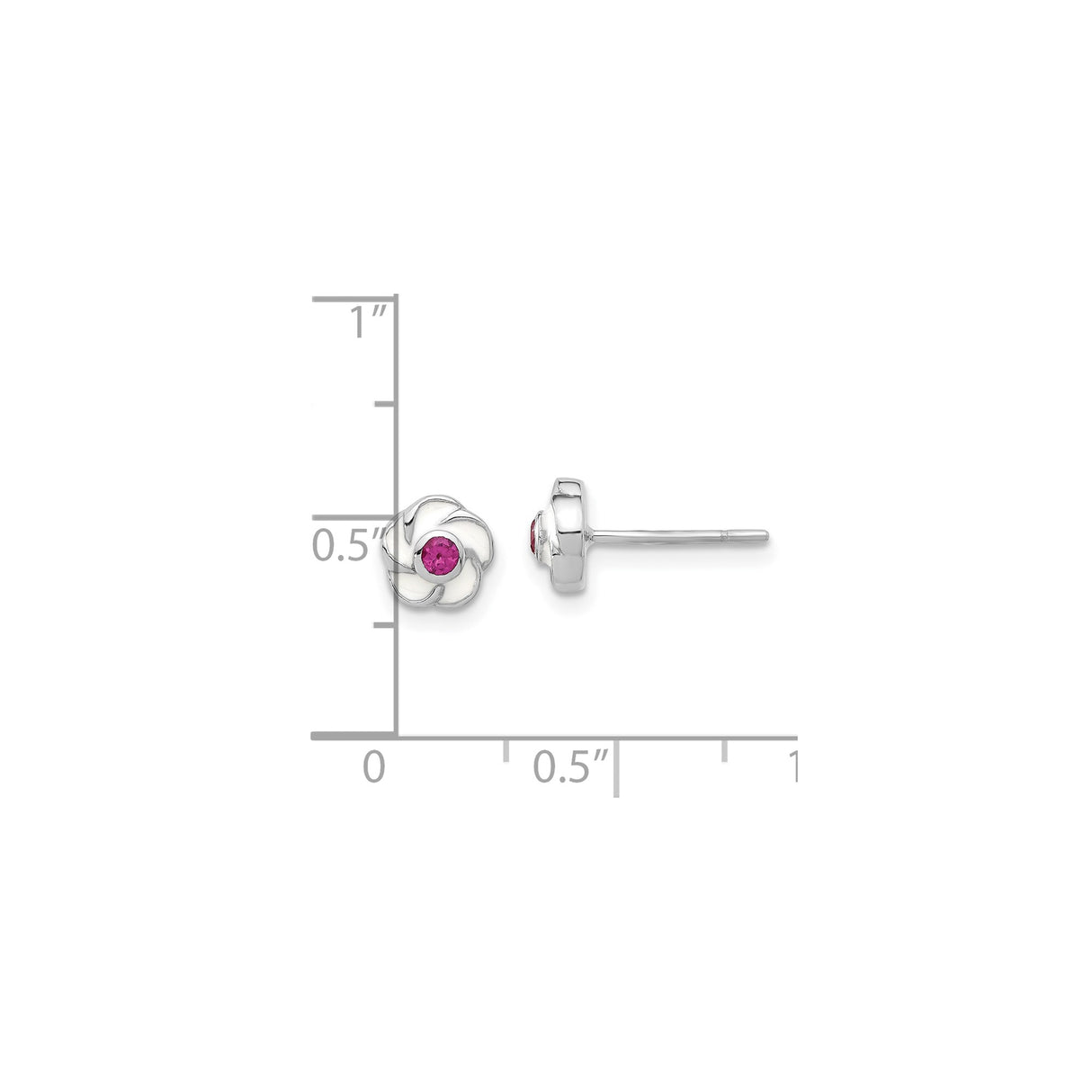 Sterling Silver Flower Stud Earrings with Pink Cubic Zirconia Center, Floral Swirl Design