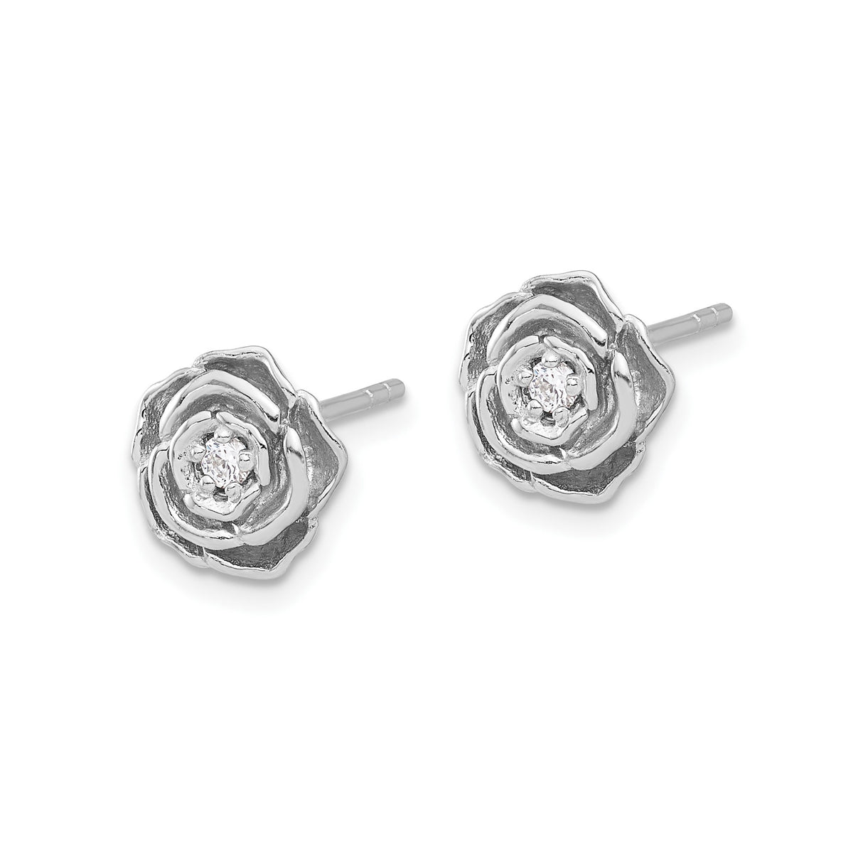 Sterling Silver Rose Stud Earrings with Cubic Zirconia, Floral Design for Women
