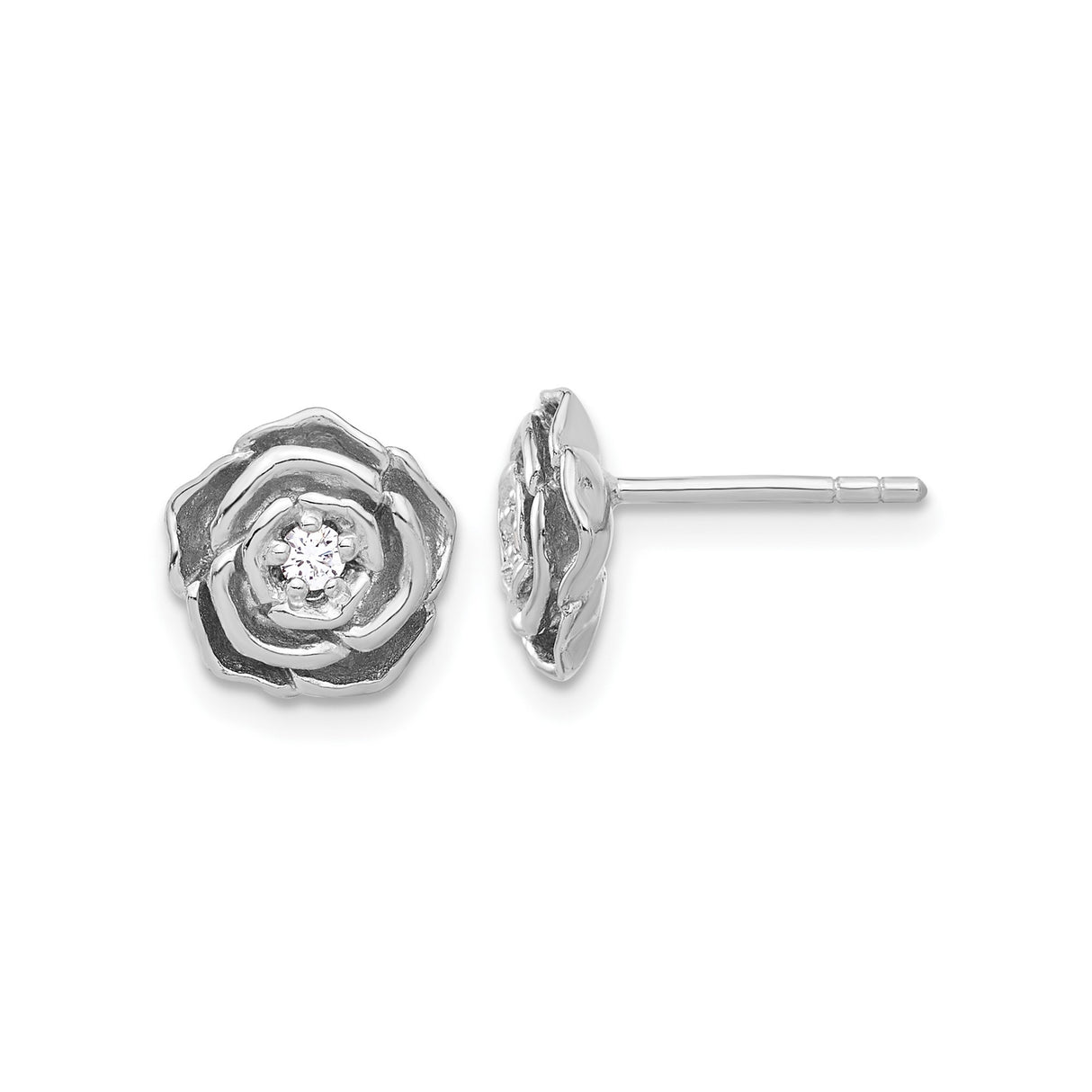 Sterling Silver Rose Stud Earrings with Cubic Zirconia, Floral Design for Women