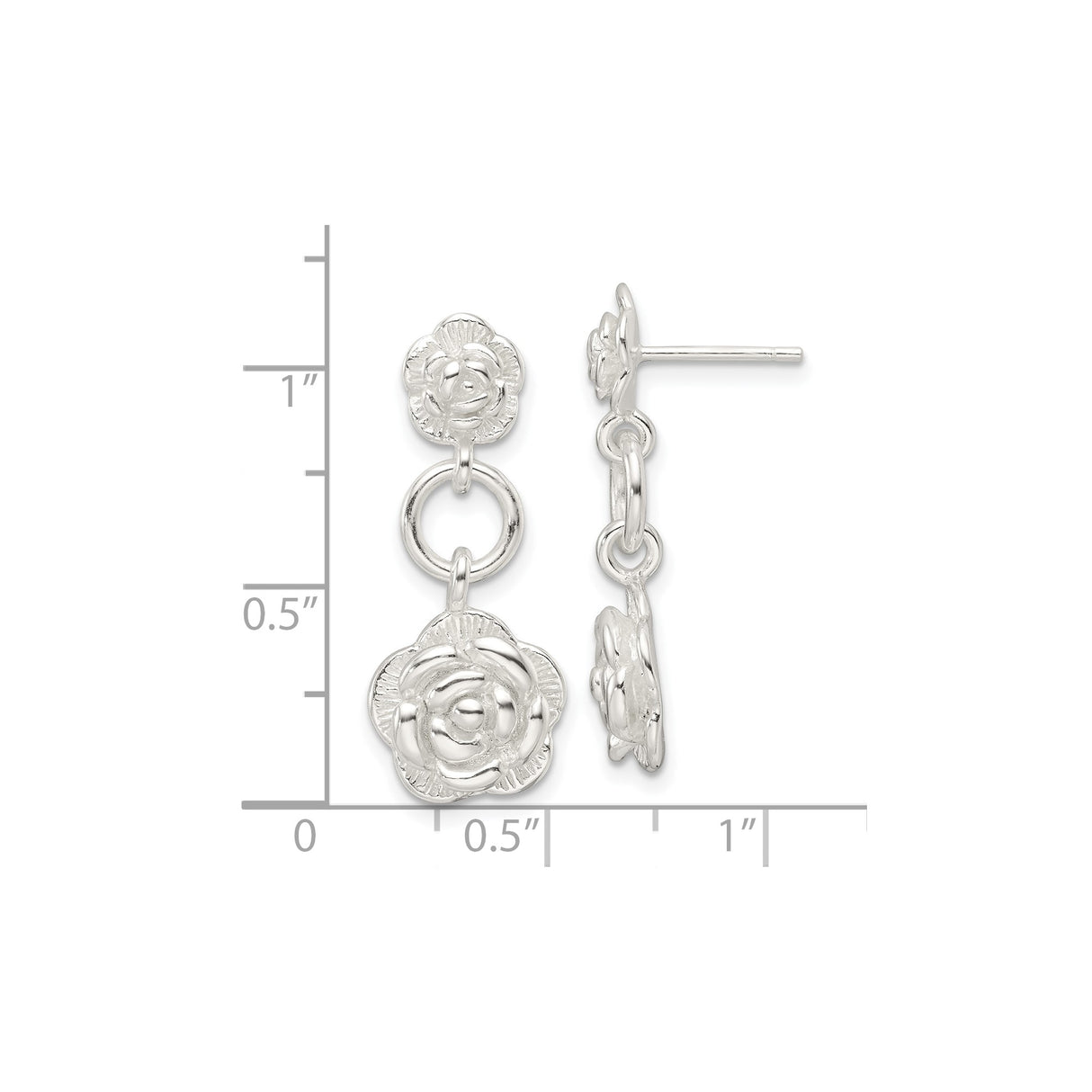 Sterling Silver Dangle Earrings with Linked Rose Flower Motifs, Romantic Floral Design