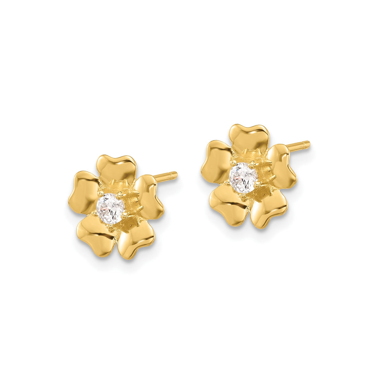 Sterling Silver Flower Stud Earrings with Cubic Zirconia, Gold Plated Floral Design