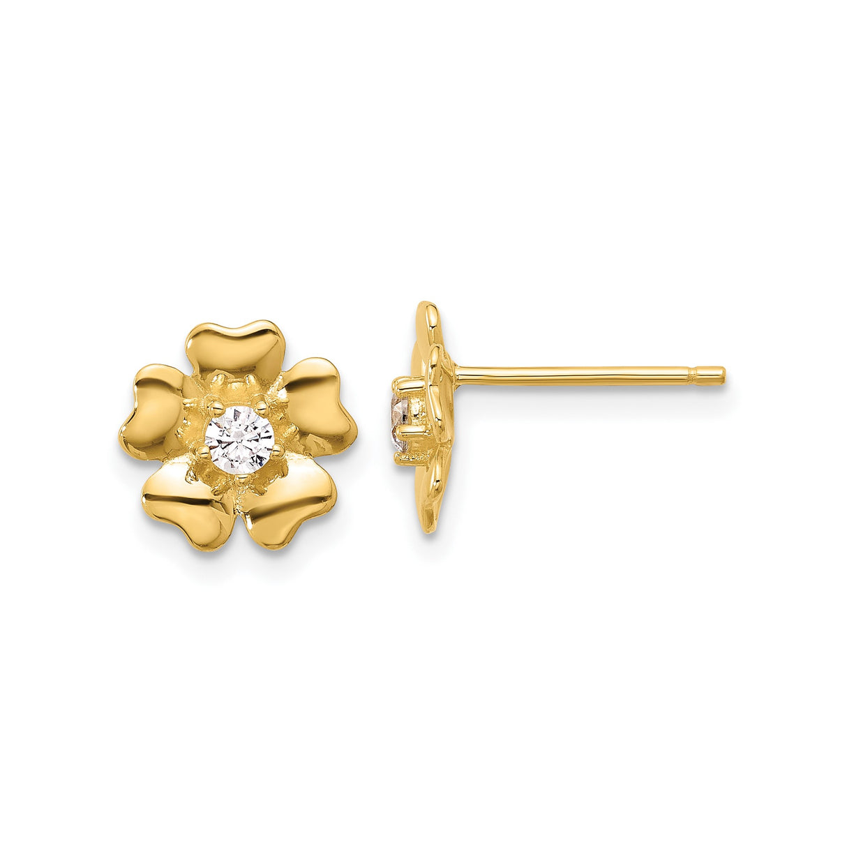 Sterling Silver Flower Stud Earrings with Cubic Zirconia, Gold Plated Floral Design